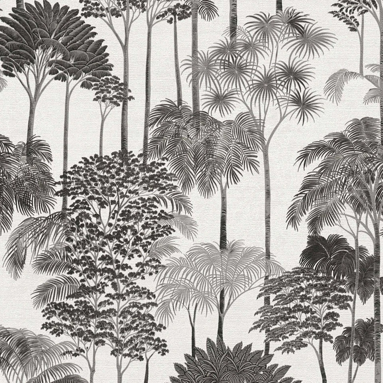 Non-woven wallpaper forest trees palm trees gray black white metallic wallpaper wallpaper nature 