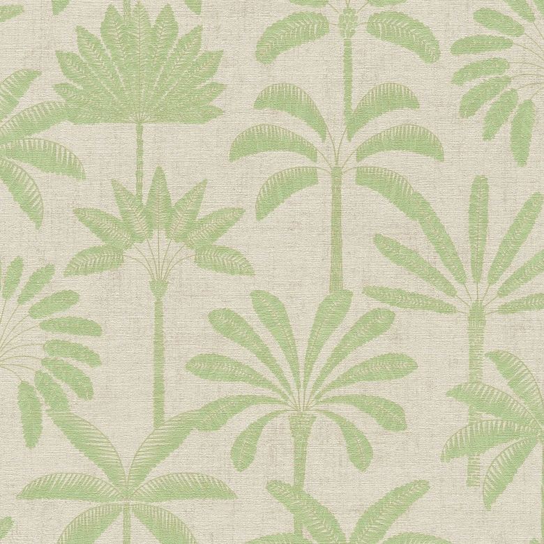 Papier peint intissé palmiers beige crème vert métallisé Papier peint mural feuilles nature 