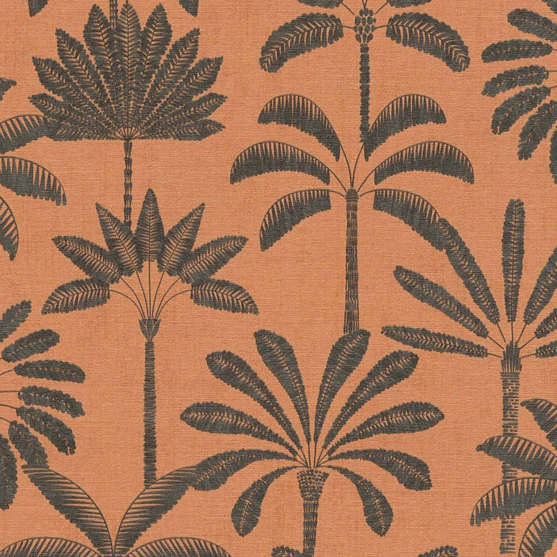 Ikke-vævet tapet palmer orange sort metallic tapet tapet blade natur 