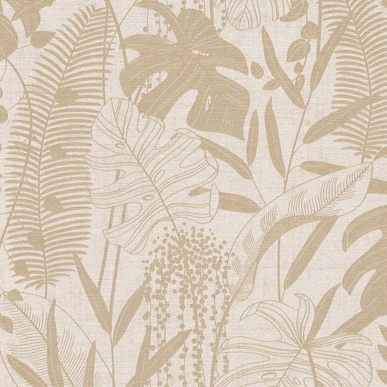 Vliestapete Palmenblätter  beige creme metallic Tapete Wandtapete Natur Flur 
