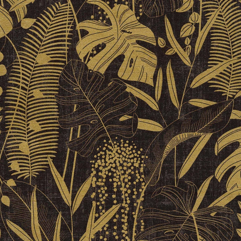 Vliestapete Palmenblätter schwarz gold metallic Tapete Wandtapete  Tropen 
