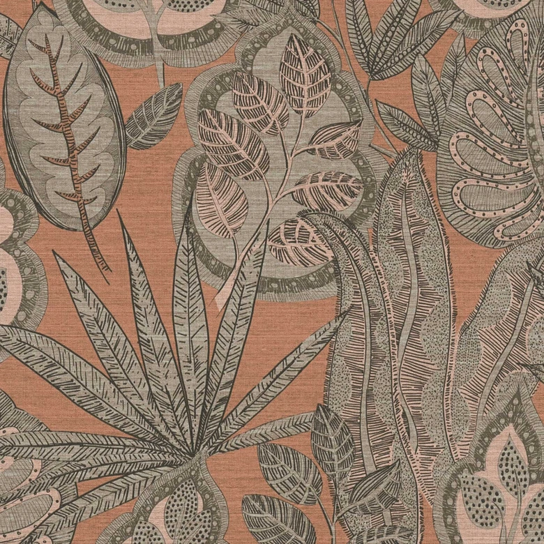 Papier peint intissé design floral Beige Marron - papier peint graphique avec feuilles 