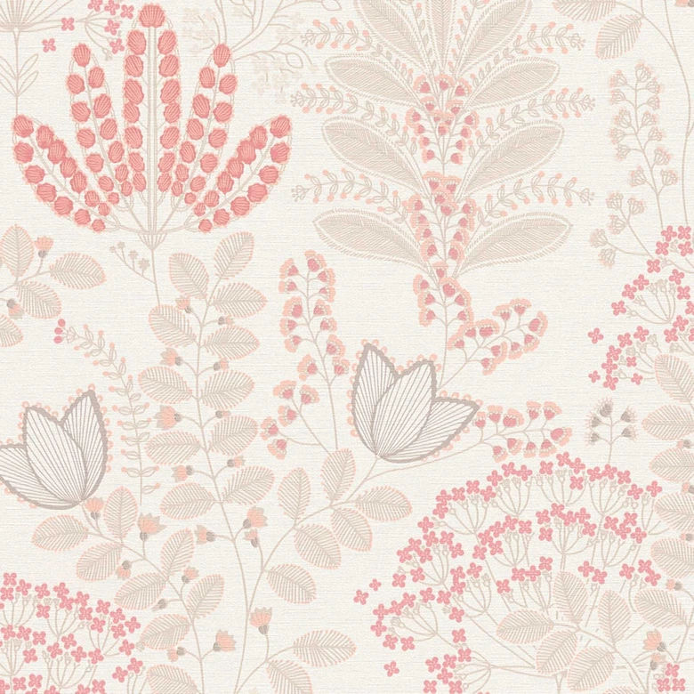Tapete mit Blumen im Retro-Stil Weiß Beige - Florale Vliestapete mit Blättern 