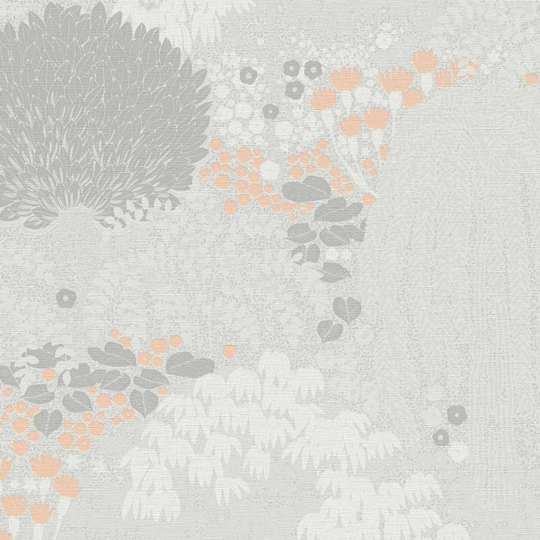 Papier peint à motifs forêt Gris Blanc - papier peint avec accents orange 