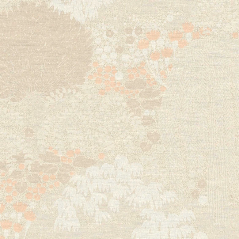 Vliestapete mit Wald-Muster Beige Creme - Tapete mit Akzenten in Orange 