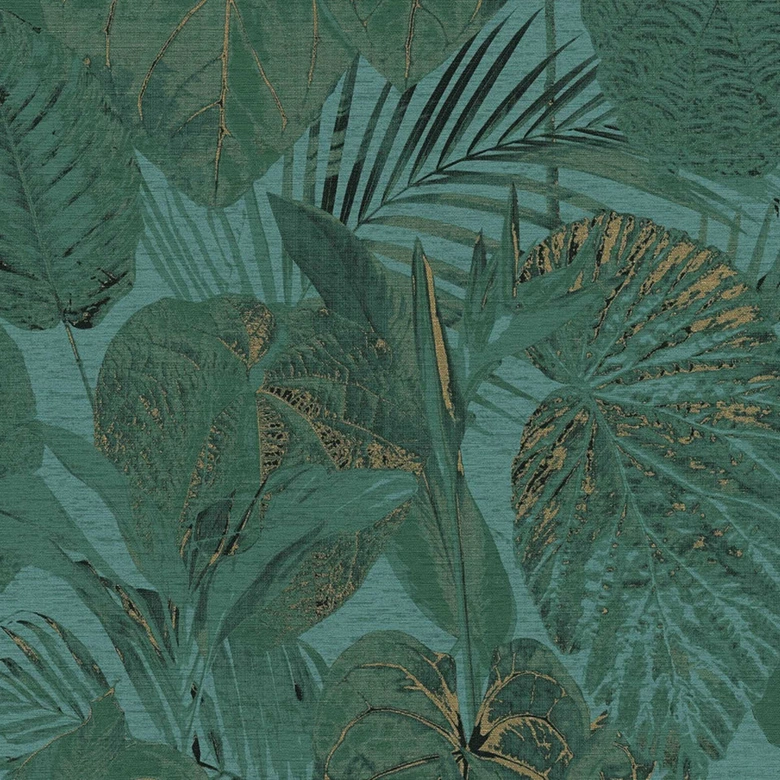 Papier peint jungle ton sur ton Bleu Vert - papier peint intissé floral avec feuilles 