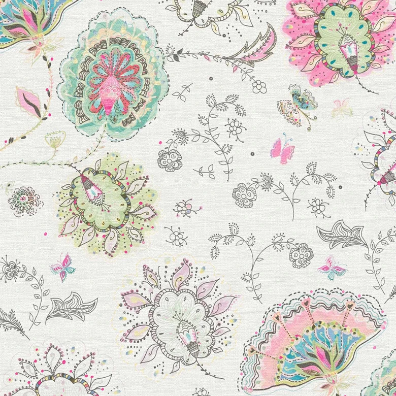 Blumen Tapete Bunt - Vliestapete Floral - Wohnzimmer Tapete Natur Weiß - Exotisch 