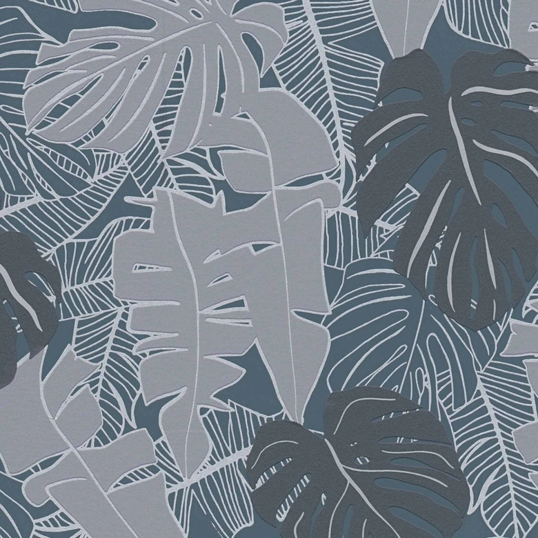 papier peint palmier gris anthracite - papier peint jungle - papier peint design feuilles de palmier 