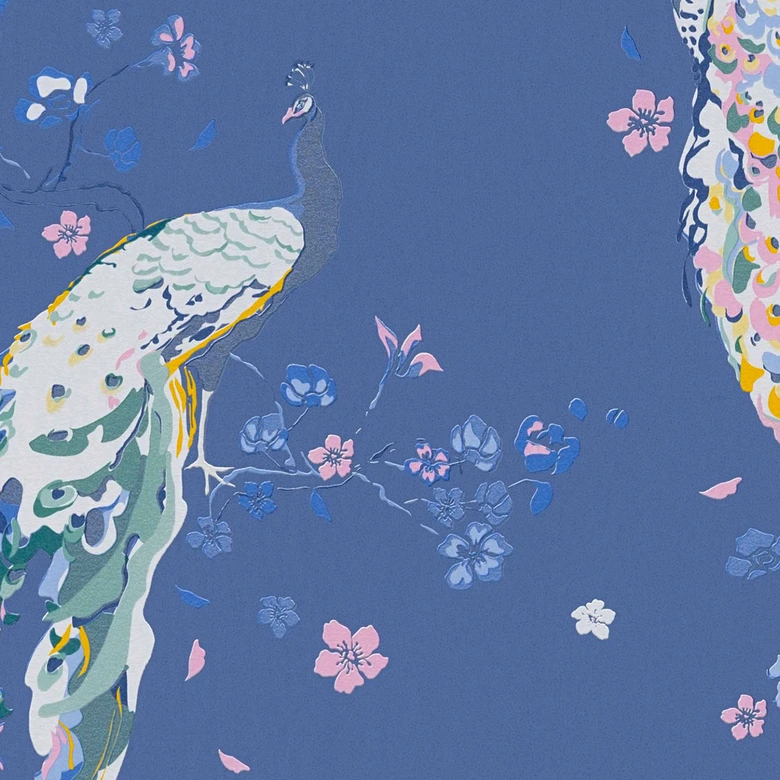 Tapete Pfau Blau Rosa - Blumentapete Designer - Vliestapete mit Vögeln Floral 