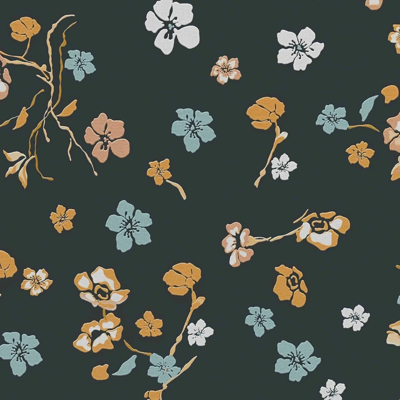 Blumentapete Schwarz Gelb - Naturtapete Designer - Vliestapete Floral 