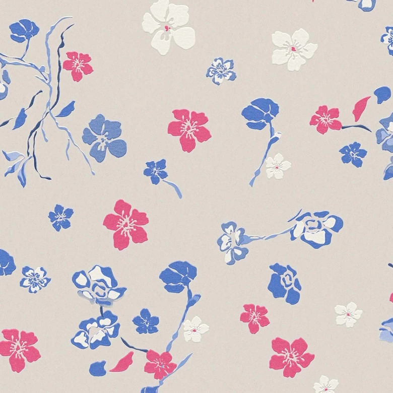 Blumentapete Beige Blau - Vliestapete Floral - Naturtapete Designer 