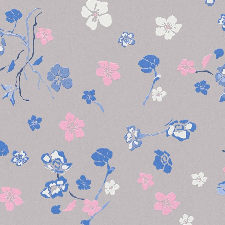 papier peint fleuri gris bleu - papier peint floral - papier peint intissé nature 