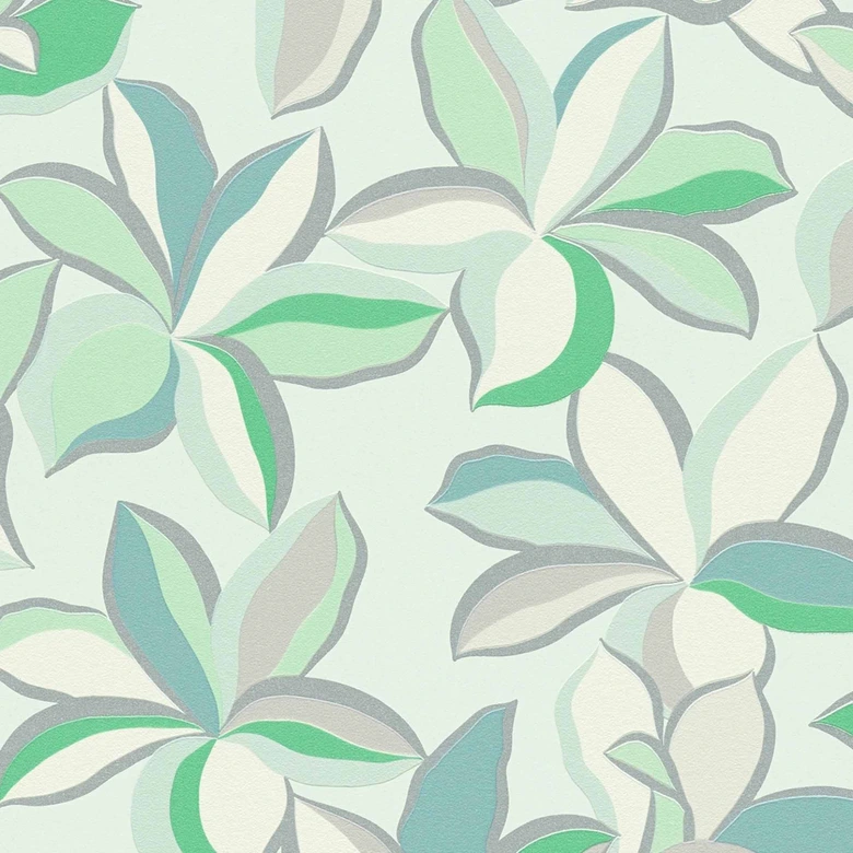 Naturtapete Hawaii Grün Weiß - Vliestapete Design - Blumentapete Floral 