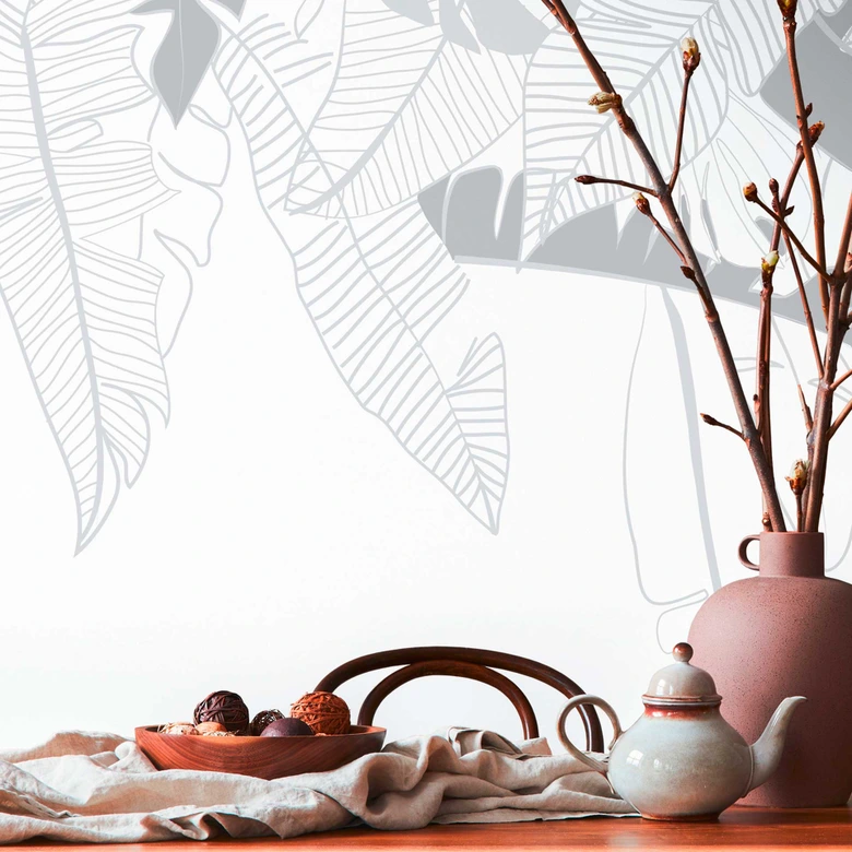 Palmentapete Weiß Grau - Tapete Palmenblätter Floral - Vliestapete Pflanzen Natur 
