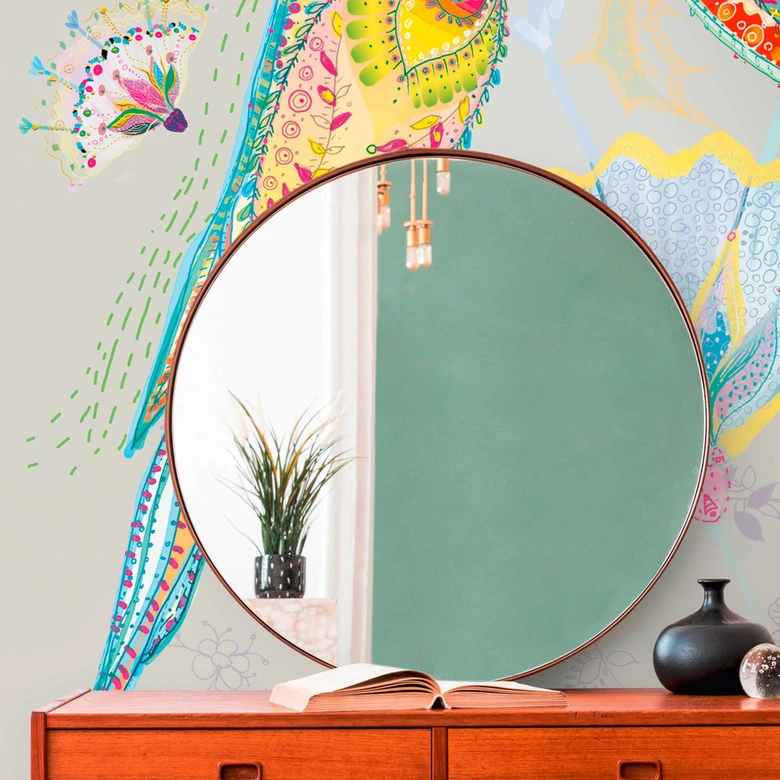 Vogeltapete Beige Bunt - Fototapete Papagei - Vliestapete Natur Blumen Floral 