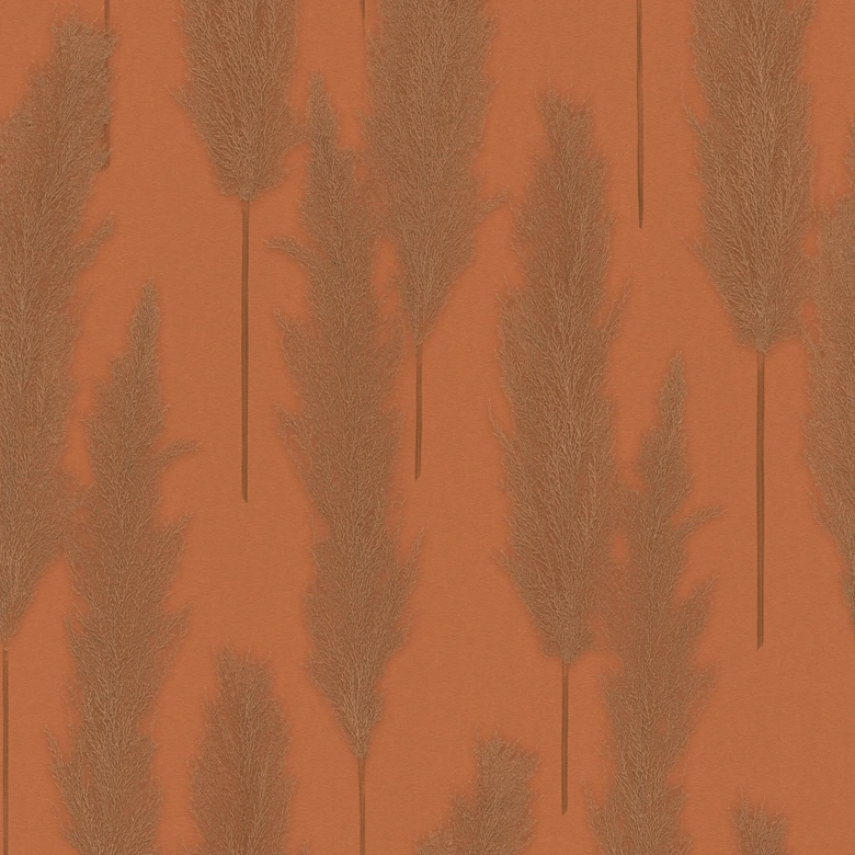 papier peint avec herbe de la pampa en orange papier peint intissé Hygge mat et texturé 