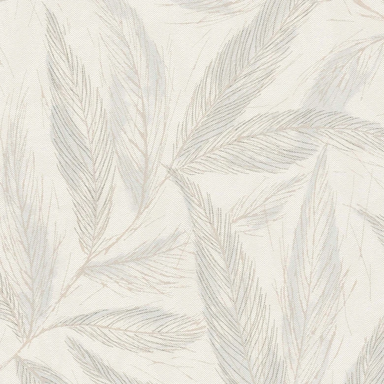 Vit kräm grå växt tapet - Icke-vävd tapet med fint matt bladmönster 