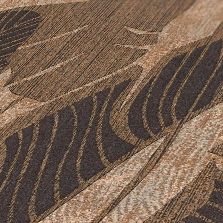 Blätter-Tapete leicht glänzend Beige Schwarz - Florale Mustertapete Pflanzen 