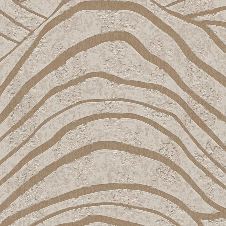Abstrakt 3D tapet med bølgemønster grå guld - non-woven tapet med metallic effekt  