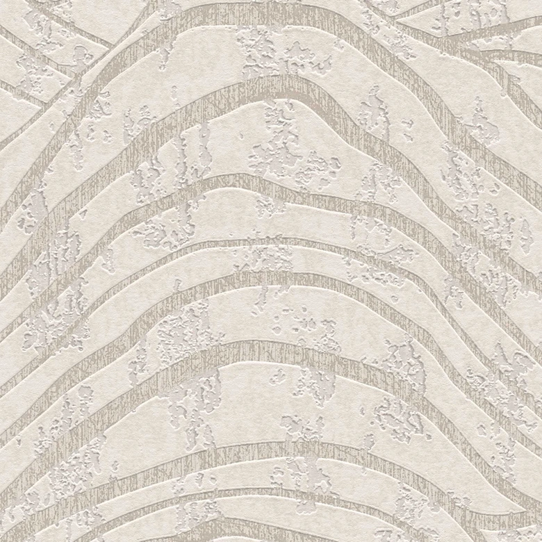 Abstract 3D wallpaper with waves white silver - non-woven metallic effect - patterned wallpaper 