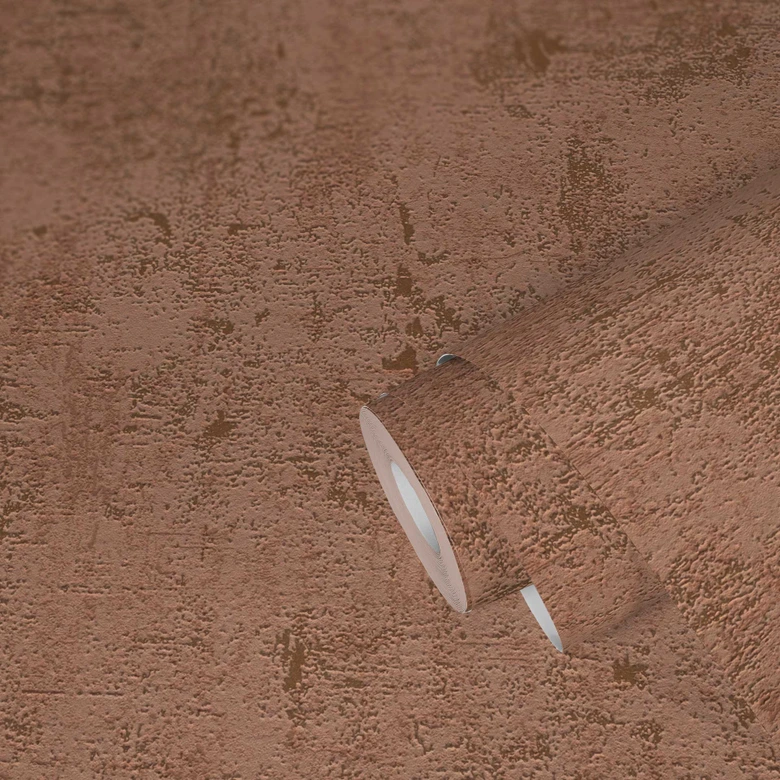 Non-woven tapet i raffia-look rosa guld - texturerad metallisk tapet - texturerad tapet för skal och stick 