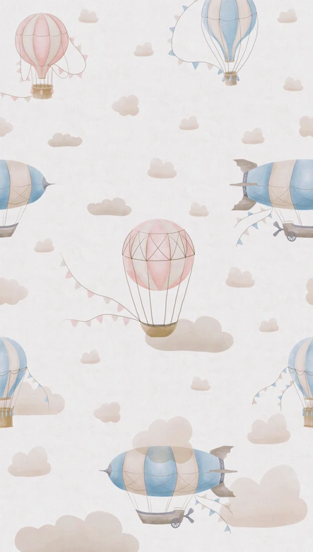 Wall Mural Hot Air Balloons Pink Blue - non-woven wallpaper for children's room expandable 