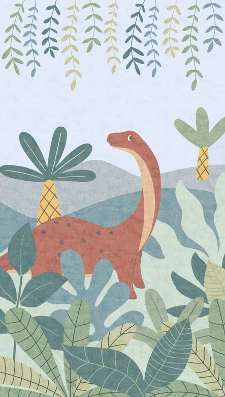 Fototapete Dinosaurier Dschungeloptik Bunt - Kinderzimmer Vliestapete  
