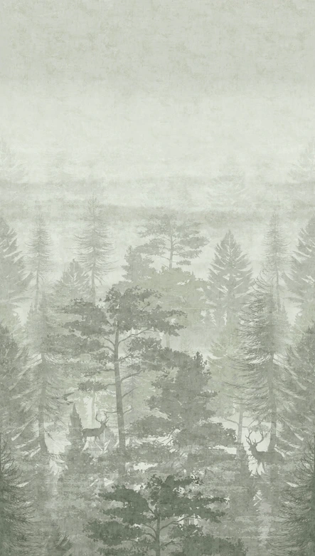 Forest wallpaper mist green gray - nature wallpaper trees - extendable non-woven wallpaper 