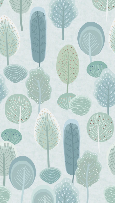 Fotobehang in pastellook groen blauw - kinderkamer behang bomen - Vliesbehang, uittrekbaar 