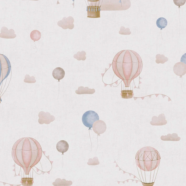 Kindertapete Heißluftballons Rosa Blau - Wolken Vliestapete  
