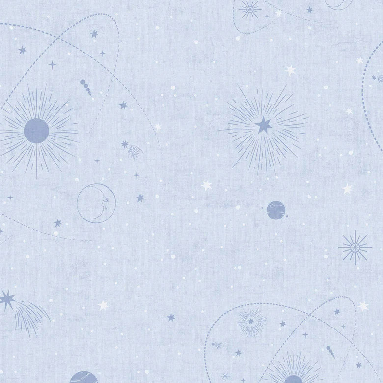 Weltraum-Tapete Hellblau - Kindertapete mit Planeten & Sternen  