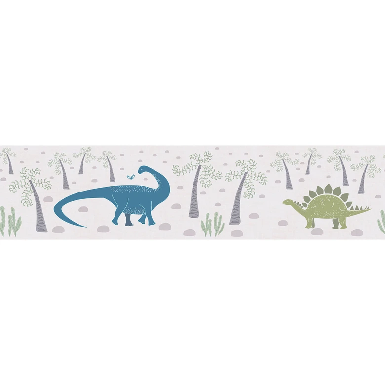 Dinosaurier-Borte Kinderzimmer Beige Grün Blau - Deko mit Urzeit-Motiv 