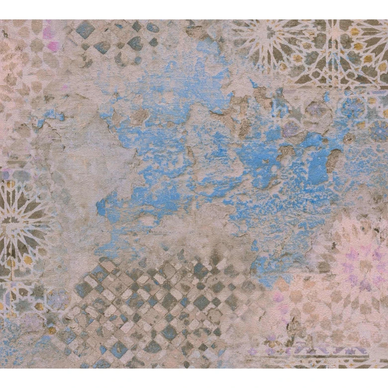 Livingwalls Metropolitan Stories 2 Antonio - Barcelona Papier peint effet carrelage, Beige, Bleu, Marron 
