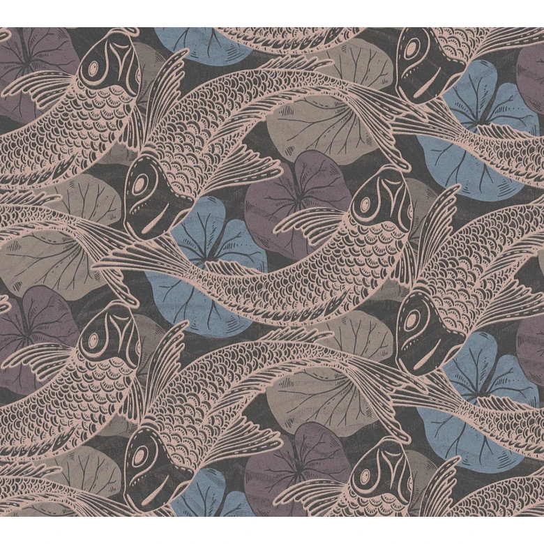 Tapeta flizelinowa Livingwalls Metropolitan Stories azjatycka tapeta z koi Mio Tokyo niebieska, czarna 