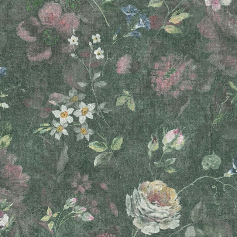 Tapeta w kwiaty bez PVC - tapeta z włókniny Floral by A.S. Création Green White Pink 386362 