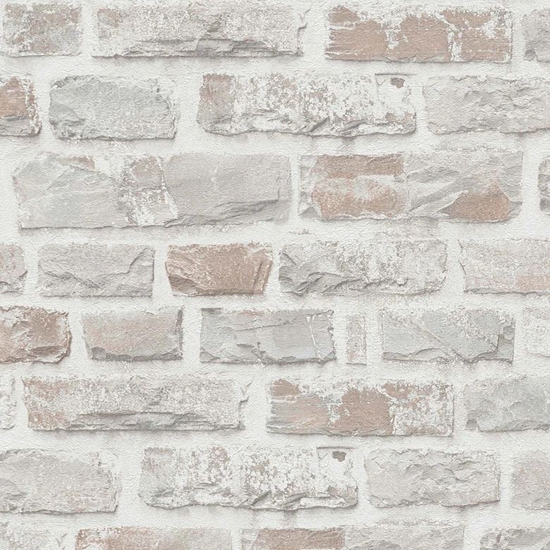 behang stone look - steen behang PVC-vrij van A.S. Création grijs wit 386371 