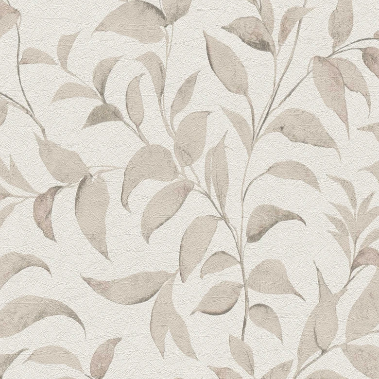 Blad tapet grå vit - blommig non-woven tapet - tapet vardagsrum sovrum kök 