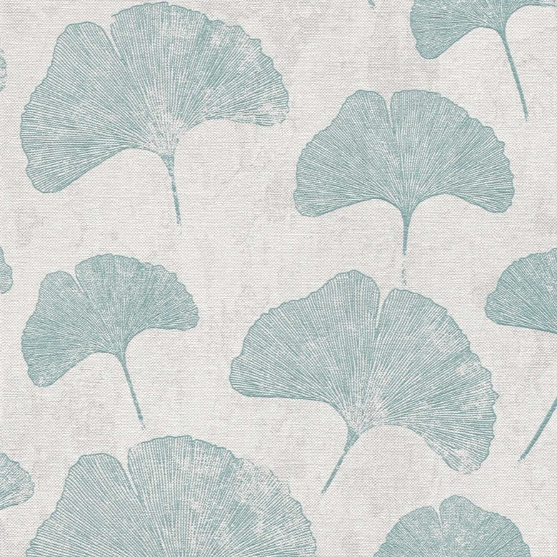 Blättertapete Mint Grau - Florale Vliestapete - Tapete Wohnzimmer Schlafzimmer Küche 