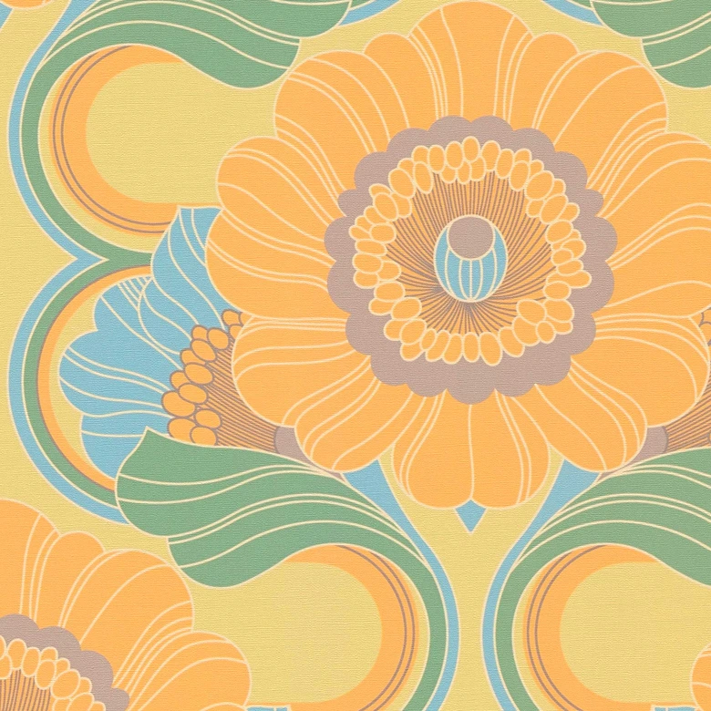 Non-woven tapet färgglad - blommig tapet i retrostil - tapet med vintagemönster 