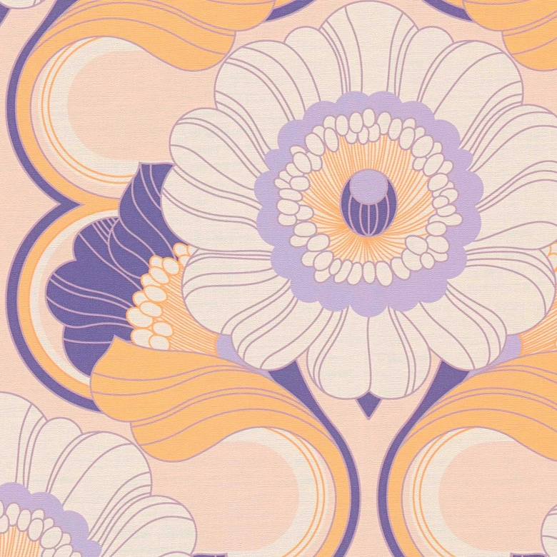 Kolorowa tapeta retro - kwiecista tapeta z włókniny w stylu retro - tapeta z wzorem vintage 