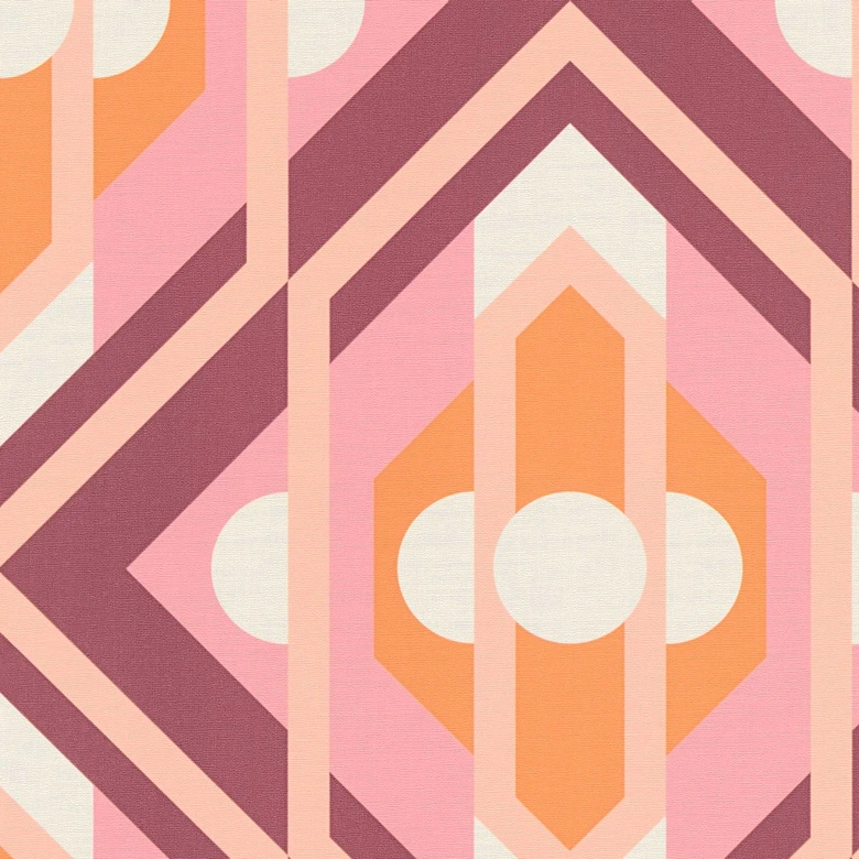 Ikke-vævet tapet retrostil orange pink - abstrakt tapet med mønster - vintage tapet 