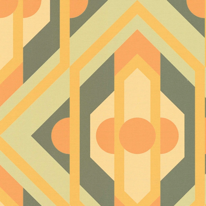 Vliestapete Retro-stil Grün Gelb - Abstrakte Mustertapete - Vintage Tapete 