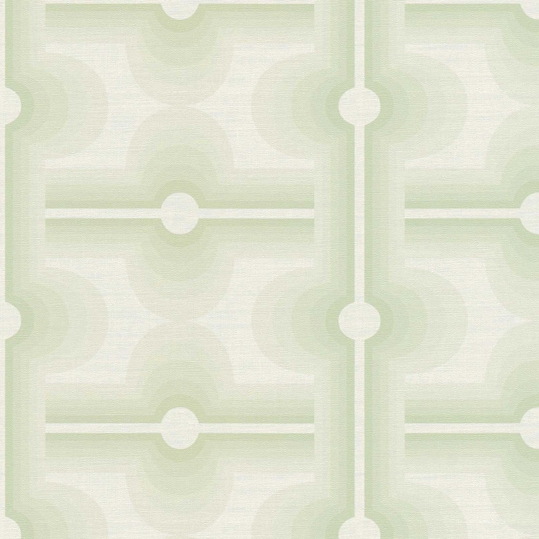 Vintage non-woven wallpaper green cream - retro graphic pattern wallpaper - graphic wallpaper 