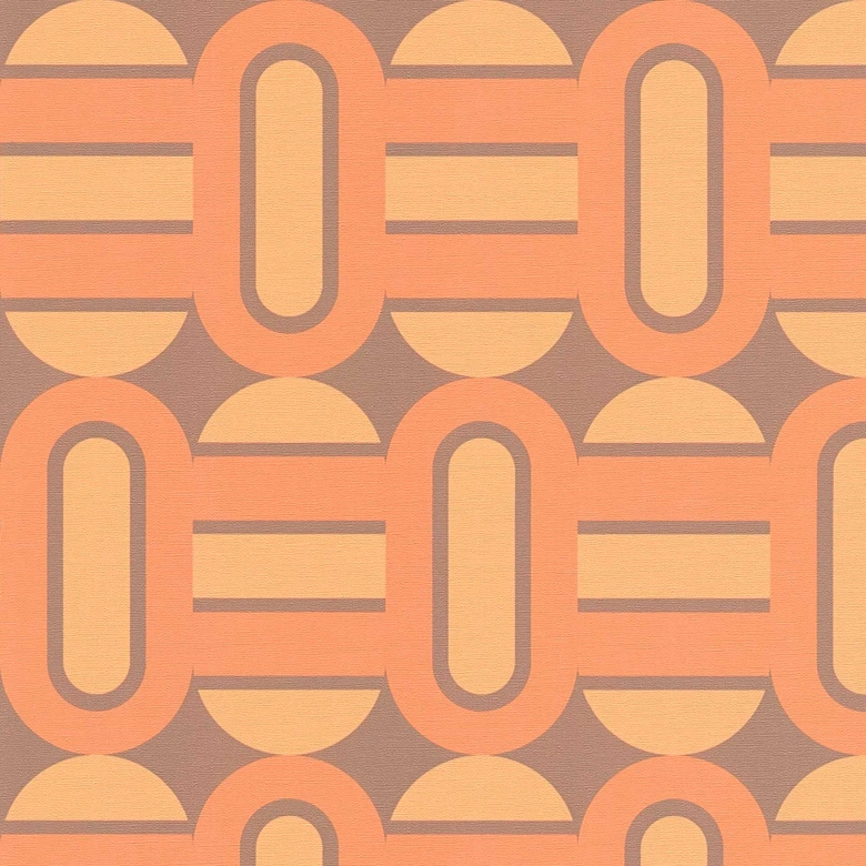 Vintage Grafik-Tapete Braun Gelb - Vliestapete im Retro-Look - Mustertapete Strukturtapete 