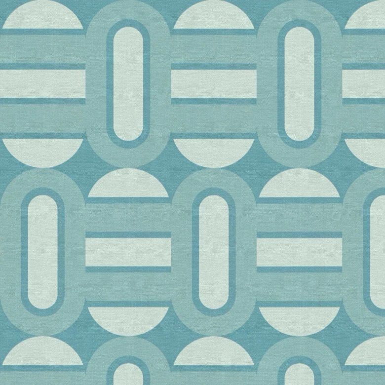 Vintage Grafik-Tapete Blau Türkis - Vliestapete im Retro-Look - Mustertapete 