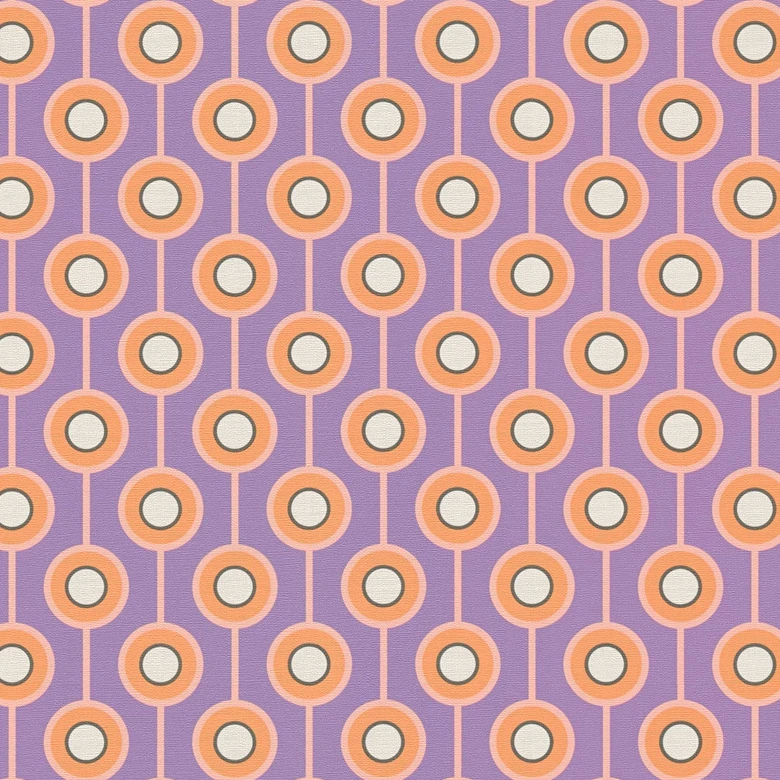 Retro-Look Tapete Lila Orange - gepunktete Vliestapete mit Grafik Muster - Strukturtapete 