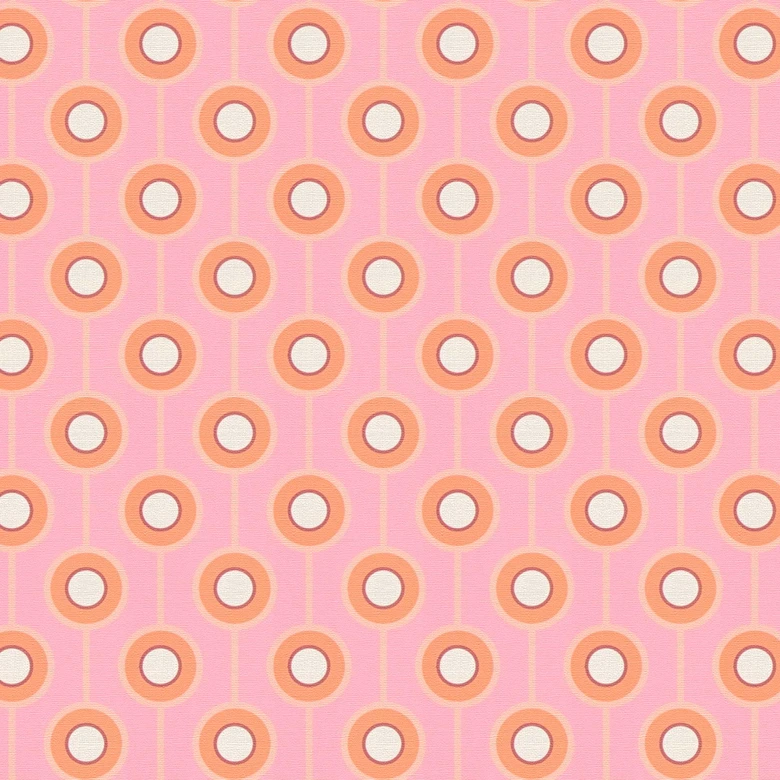Retro look wallpaper with dots orange pink - non-woven wallpaper with graphic sample - textured peel and stick wallpaper 