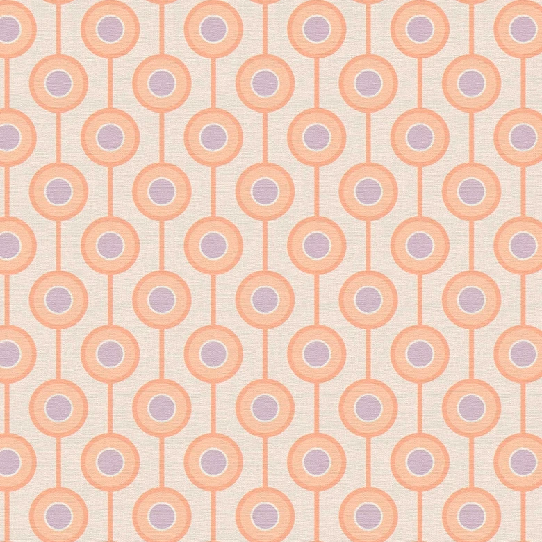 Retro look wallpaper with dots beige orange - non-woven wallpaper with graphic sample - textured peel and stick wallpaper 