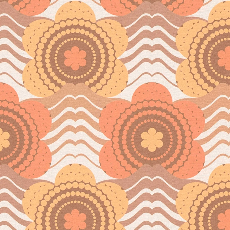 Non-woven wallpaper with flowers brown orange - floral retro wallpaper - vintage wallpaper 