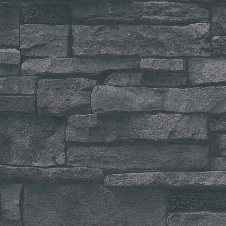 steen optiek behang zwart - 3D steen behang - vliesbehang slaapkamer hal 